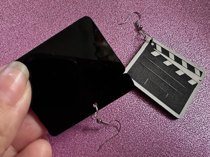 Clapper Board Earrings: Laser Cut Acrylic Video Director Earrings, Film, Video Camera, Movies, Cinema, Rolling, Best Gifts for Her/Him/Them