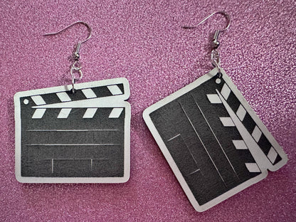 Clapper Board Earrings: Laser Cut Acrylic Video Director Earrings, Film, Video Camera, Movies, Cinema, Rolling, Best Gifts for Her/Him/Them