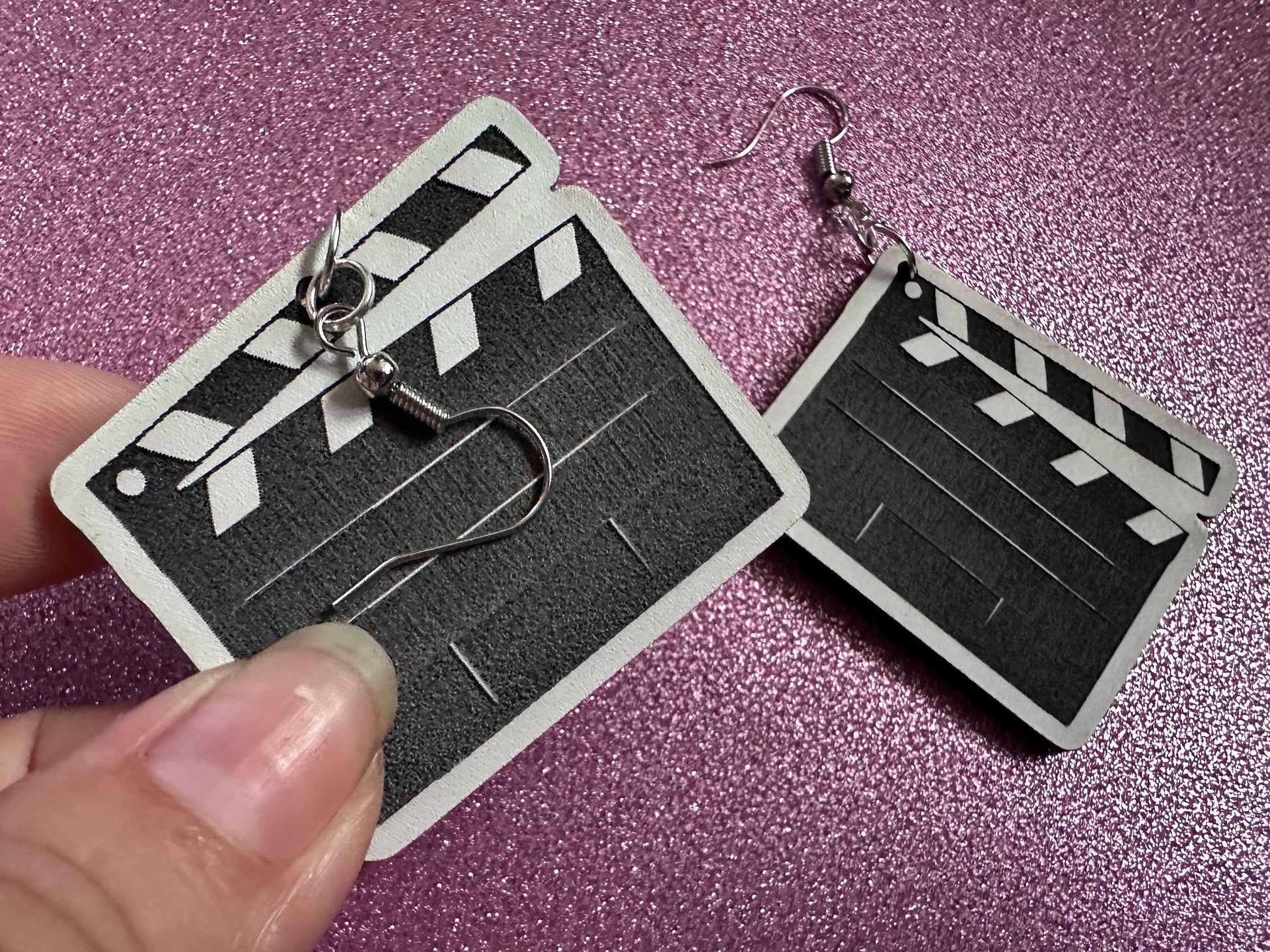 Clapper Board Earrings: Laser Cut Acrylic Video Director Earrings, Film, Video Camera, Movies, Cinema, Rolling, Best Gifts for Her/Him/Them
