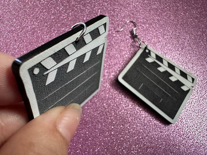 Clapper Board Earrings: Laser Cut Acrylic Video Director Earrings, Film, Video Camera, Movies, Cinema, Rolling, Best Gifts for Her/Him/Them