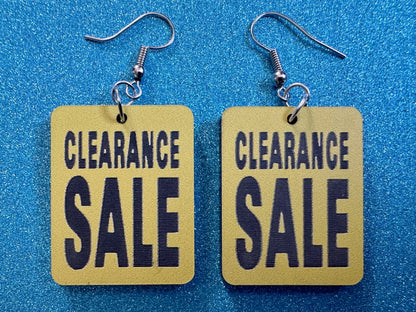 Clearance Sale Sign Earrings: Laser Cut Acrylic Signs, Shopping, Shop, Black and Yellow Sign, Discount, Best Gifts for Her/Him/Them
