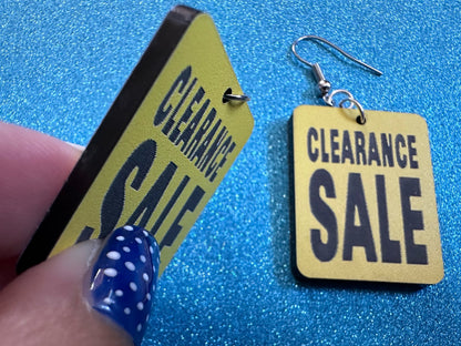 Clearance Sale Sign Earrings: Laser Cut Acrylic Signs, Shopping, Shop, Black and Yellow Sign, Discount, Best Gifts for Her/Him/Them