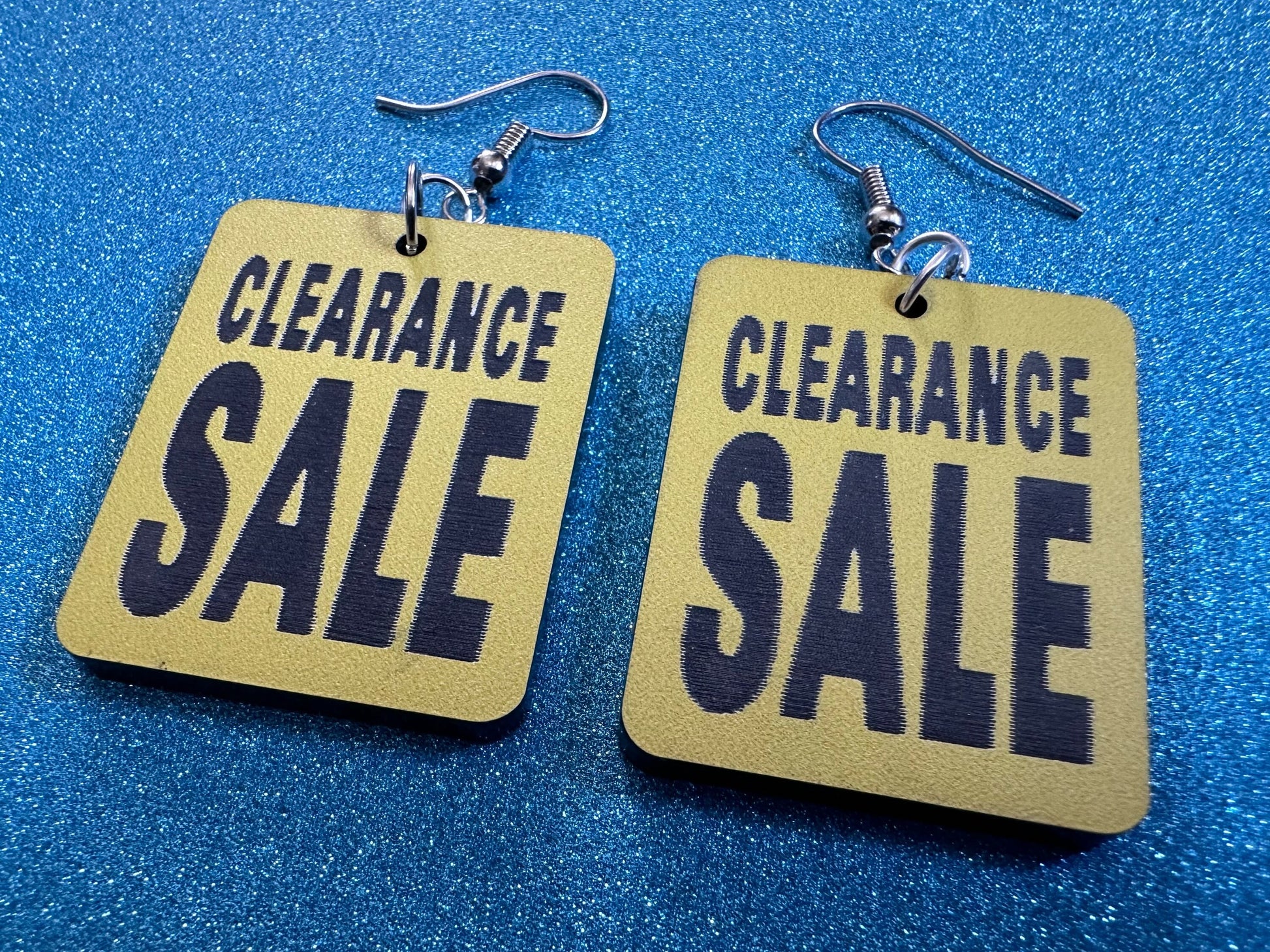 Clearance Sale Sign Earrings: Laser Cut Acrylic Signs, Shopping, Shop, Black and Yellow Sign, Discount, Best Gifts for Her/Him/Them