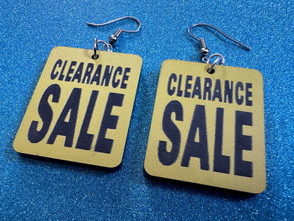 Clearance Sale Sign Earrings: Laser Cut Acrylic Signs, Shopping, Shop, Black and Yellow Sign, Discount, Best Gifts for Her/Him/Them