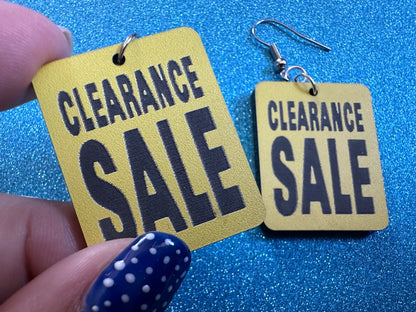Clearance Sale Sign Earrings: Laser Cut Acrylic Signs, Shopping, Shop, Black and Yellow Sign, Discount, Best Gifts for Her/Him/Them