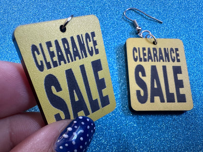 Clearance Sale Sign Earrings: Laser Cut Acrylic Signs, Shopping, Shop, Black and Yellow Sign, Discount, Best Gifts for Her/Him/Them