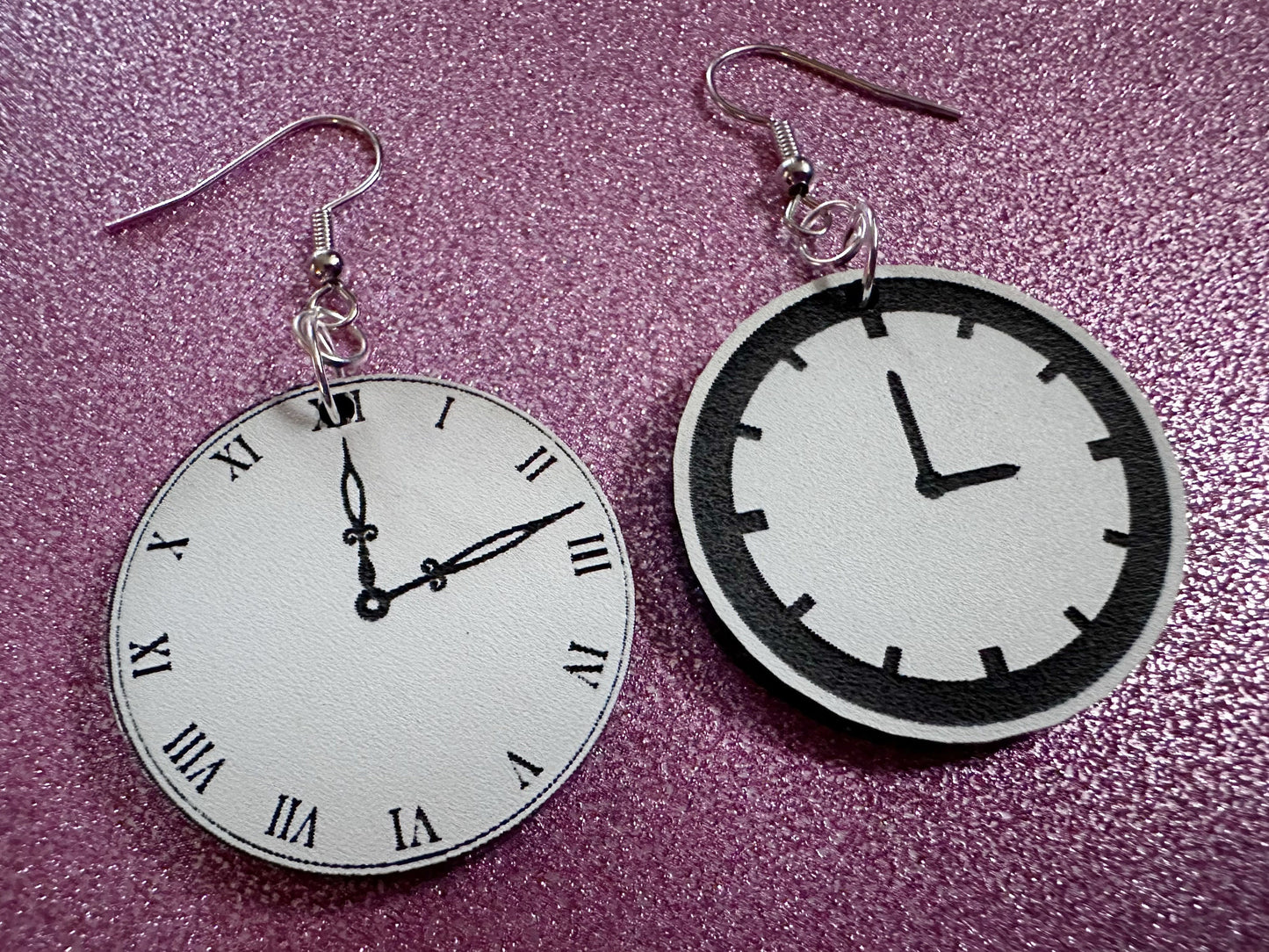 Clock Earrings: Laser Cut Acrylic Clocks, Time, Tick Tock, Novelty Earrings, Cosplay Earrings, Ticking, Best Gifts for Her/Him/Them