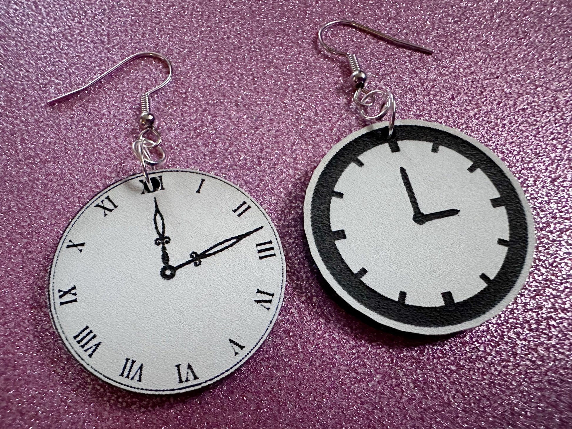 Clock Earrings: Laser Cut Acrylic Clocks, Time, Tick Tock, Novelty Earrings, Cosplay Earrings, Ticking, Best Gifts for Her/Him/Them