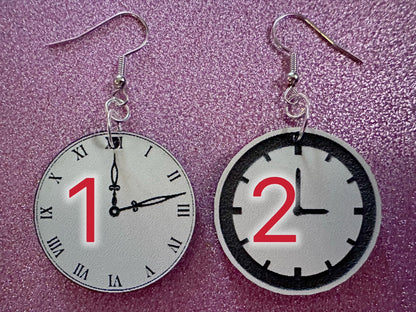 Clock Earrings: Laser Cut Acrylic Clocks, Time, Tick Tock, Novelty Earrings, Cosplay Earrings, Ticking, Best Gifts for Her/Him/Them