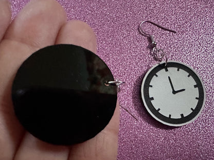 Clock Earrings: Laser Cut Acrylic Clocks, Time, Tick Tock, Novelty Earrings, Cosplay Earrings, Ticking, Best Gifts for Her/Him/Them
