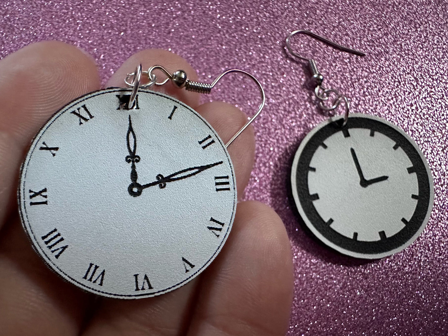 Clock Earrings: Laser Cut Acrylic Clocks, Time, Tick Tock, Novelty Earrings, Cosplay Earrings, Ticking, Best Gifts for Her/Him/Them