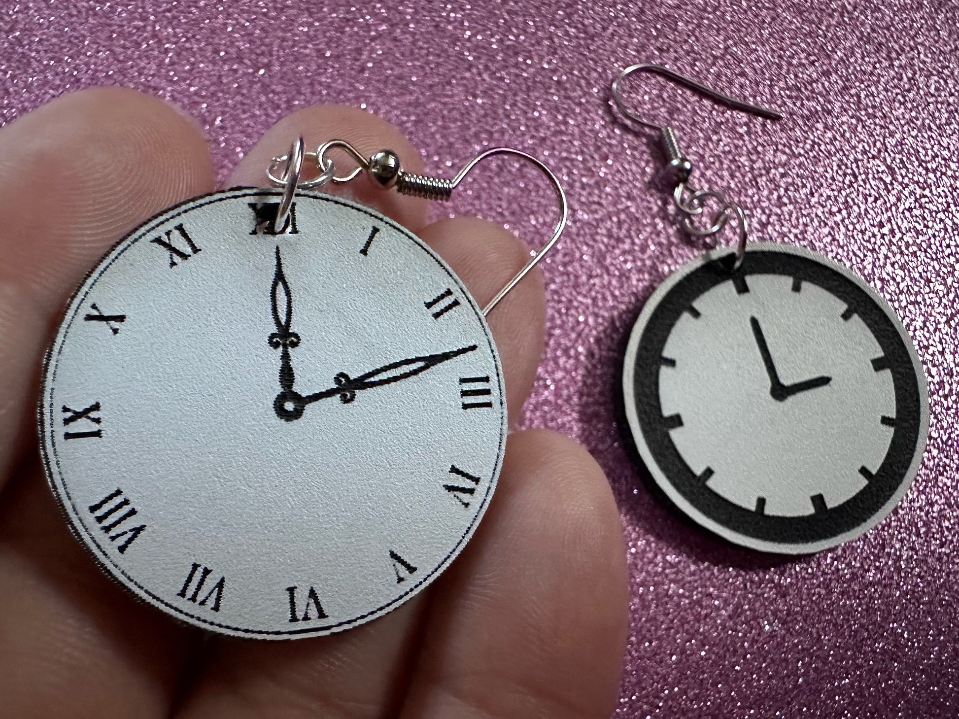 Clock Earrings: Laser Cut Acrylic Clocks, Time, Tick Tock, Novelty Earrings, Cosplay Earrings, Ticking, Best Gifts for Her/Him/Them