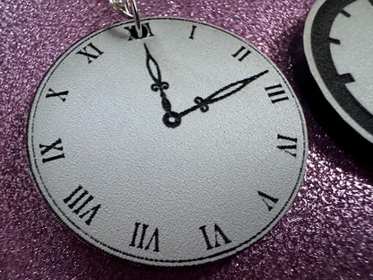 Clock Earrings: Laser Cut Acrylic Clocks, Time, Tick Tock, Novelty Earrings, Cosplay Earrings, Ticking, Best Gifts for Her/Him/Them