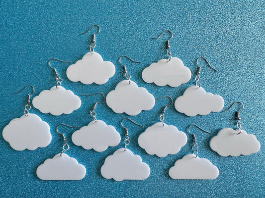 Cloud Earrings: Laser Cut Acrylic Clouds, Stormy Weather, Climate, Gifts for Her/Him/Them