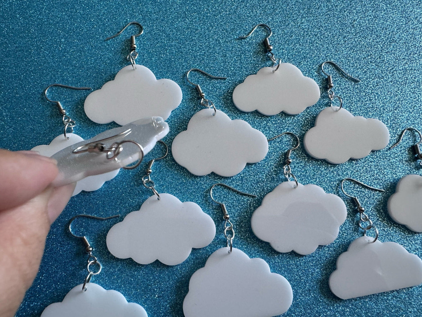 Cloud Earrings: Laser Cut Acrylic Clouds, Stormy Weather, Climate, Gifts for Her/Him/Them