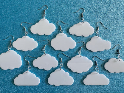 Cloud Earrings: Laser Cut Acrylic Clouds, Stormy Weather, Climate, Gifts for Her/Him/Them