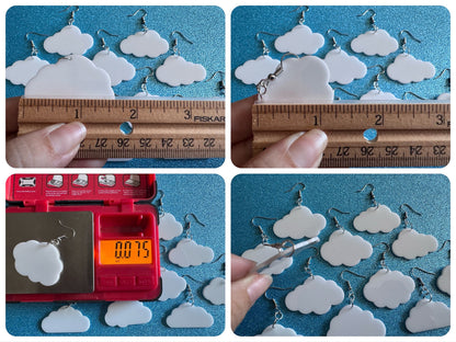 Cloud Earrings: Laser Cut Acrylic Clouds, Stormy Weather, Climate, Gifts for Her/Him/Them