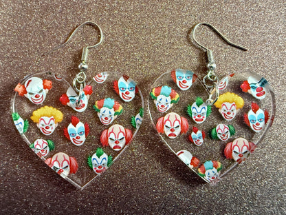 Clown Earrings: Laser Cut Acrylic Earrings, Scary Halloween Clowns, Red Nose, Spooky, Silly, Novelty Earrings, Best Gifts for Her/Him/Them