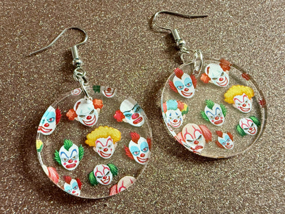 Clown Earrings: Laser Cut Acrylic Earrings, Scary Halloween Clowns, Red Nose, Spooky, Silly, Novelty Earrings, Best Gifts for Her/Him/Them