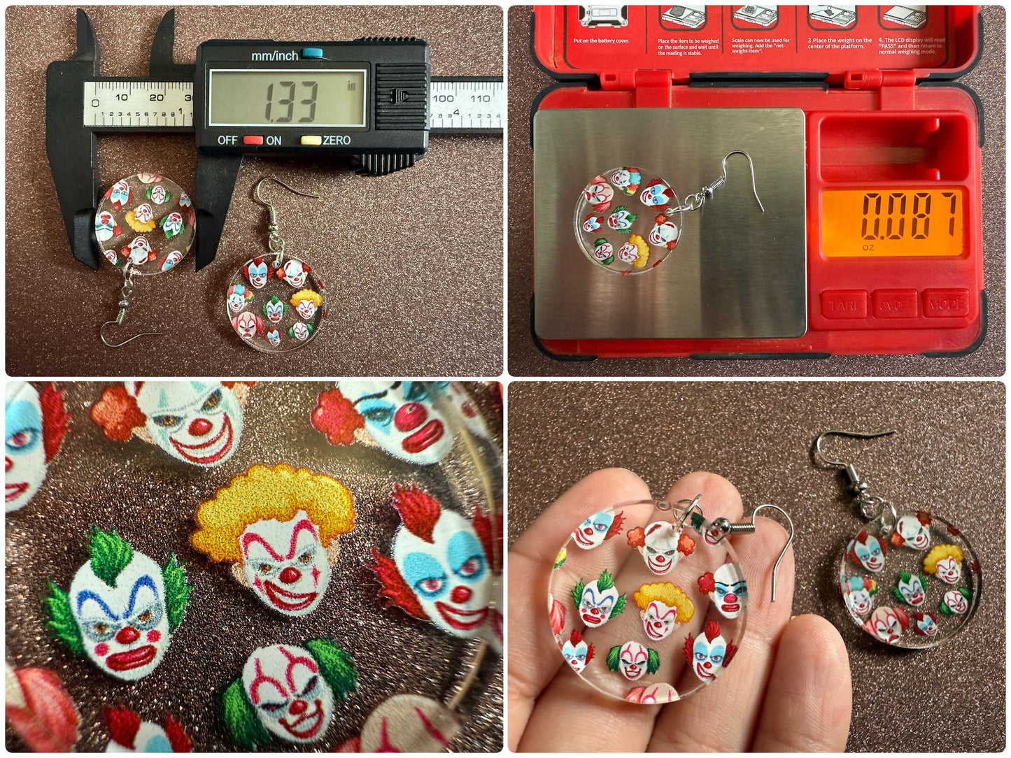 Clown Earrings: Laser Cut Acrylic Earrings, Scary Halloween Clowns, Red Nose, Spooky, Silly, Novelty Earrings, Best Gifts for Her/Him/Them