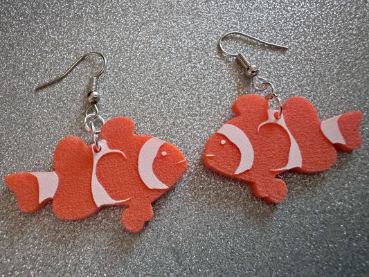 Clownfish Earrings: Laser Cut Acrylic Orange Fish, Unique Pets, Tank, Aquarium, Fishes, Novelty Earrings, Best Gifts for Her/Him/Them