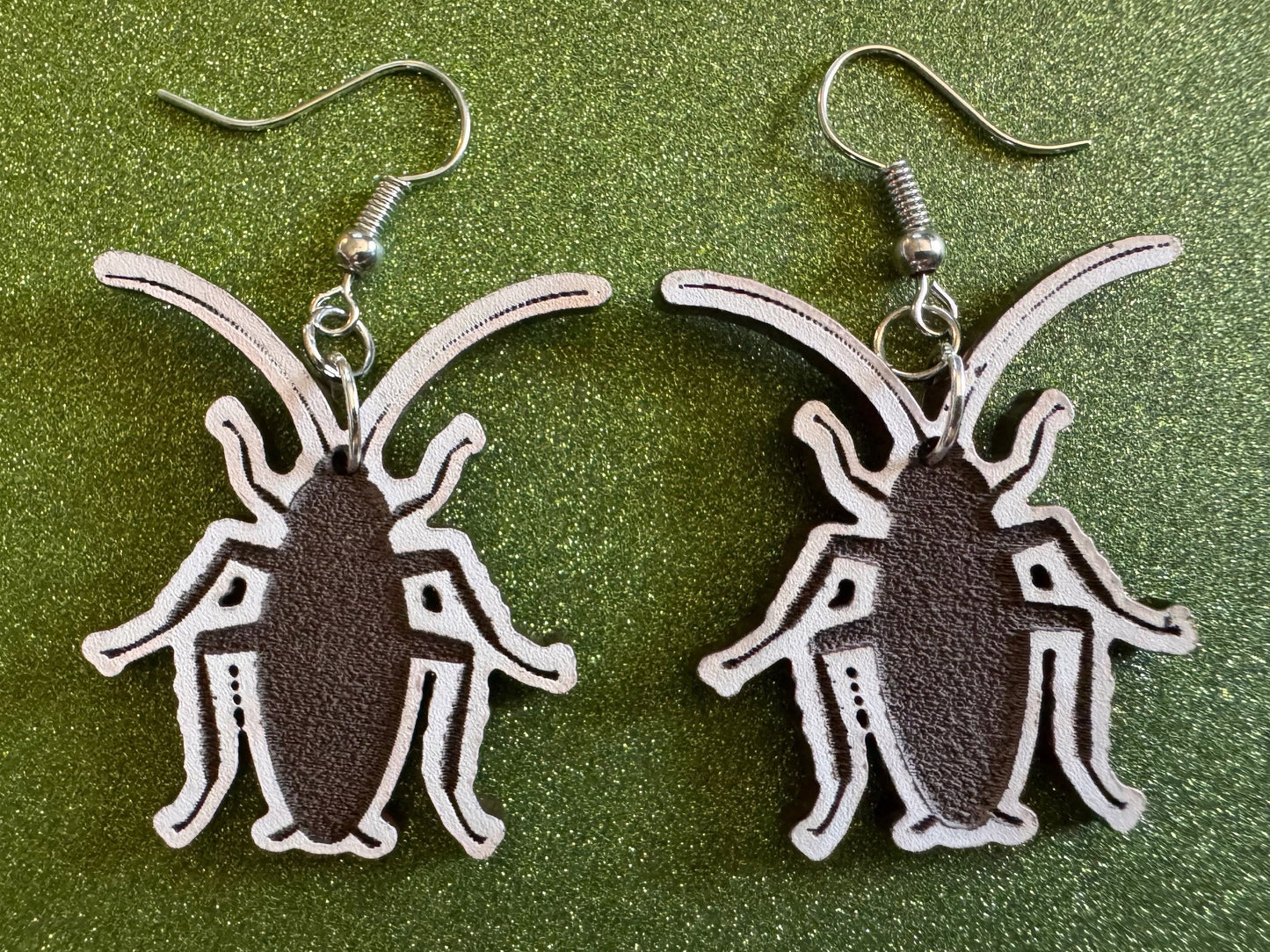 Cockroach Earrings: Laser Cut Acrylic Cockroaches, Bugs, Insects, Entomology, Costume Jewelry, Novelty Gag Gift, Best Gifts for Her/Him/Them