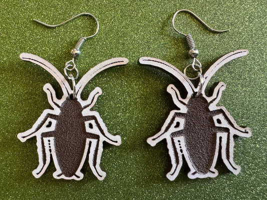 Cockroach Earrings: Laser Cut Acrylic Cockroaches, Bugs, Insects, Entomology, Costume Jewelry, Novelty Gag Gift, Best Gifts for Her/Him/Them
