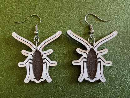 Cockroach Earrings: Laser Cut Acrylic Cockroaches, Bugs, Insects, Entomology, Costume Jewelry, Novelty Gag Gift, Best Gifts for Her/Him/Them