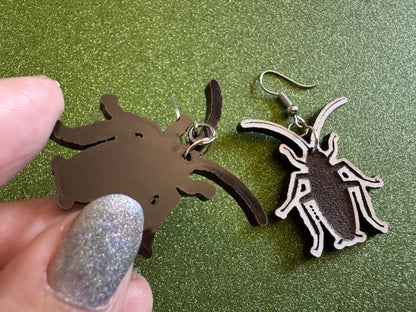 Cockroach Earrings: Laser Cut Acrylic Cockroaches, Bugs, Insects, Entomology, Costume Jewelry, Novelty Gag Gift, Best Gifts for Her/Him/Them