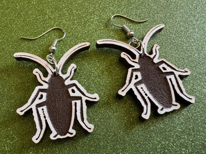 Cockroach Earrings: Laser Cut Acrylic Cockroaches, Bugs, Insects, Entomology, Costume Jewelry, Novelty Gag Gift, Best Gifts for Her/Him/Them