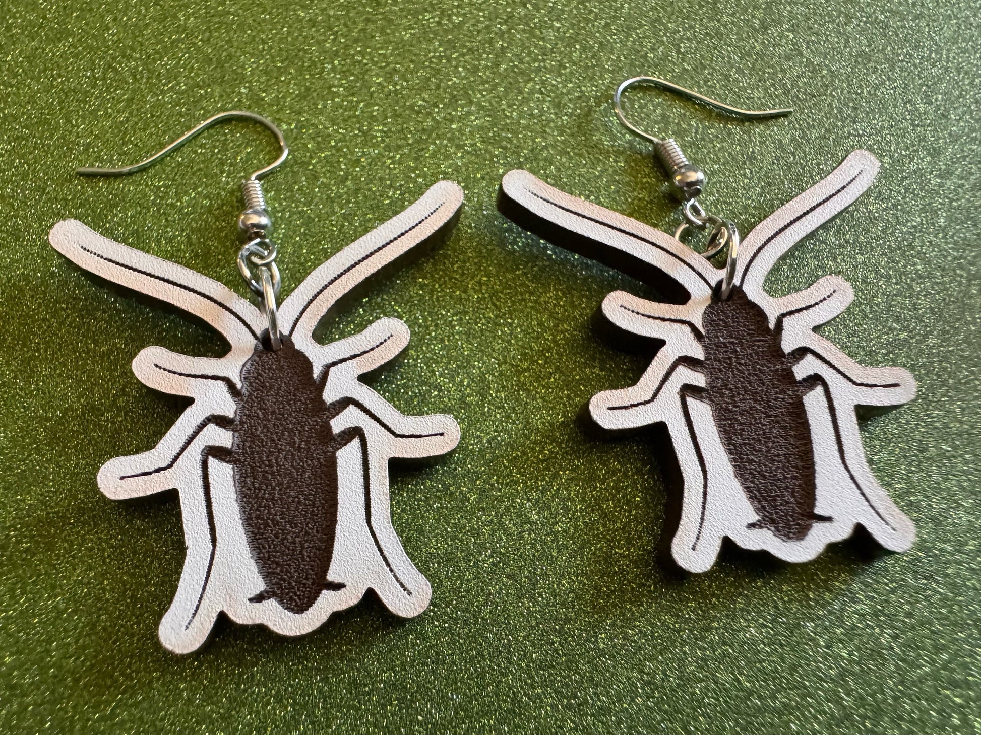 Cockroach Earrings: Laser Cut Acrylic Cockroaches, Bugs, Insects, Entomology, Costume Jewelry, Novelty Gag Gift, Best Gifts for Her/Him/Them