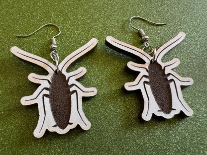 Cockroach Earrings: Laser Cut Acrylic Cockroaches, Bugs, Insects, Entomology, Costume Jewelry, Novelty Gag Gift, Best Gifts for Her/Him/Them