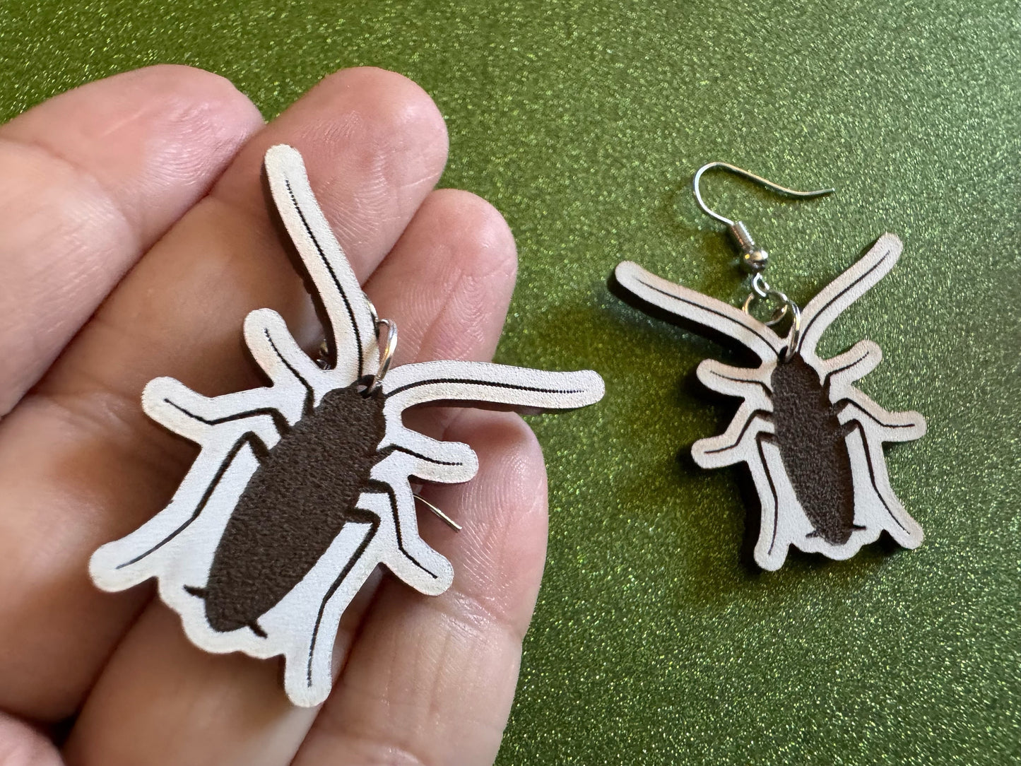 Cockroach Earrings: Laser Cut Acrylic Cockroaches, Bugs, Insects, Entomology, Costume Jewelry, Novelty Gag Gift, Best Gifts for Her/Him/Them