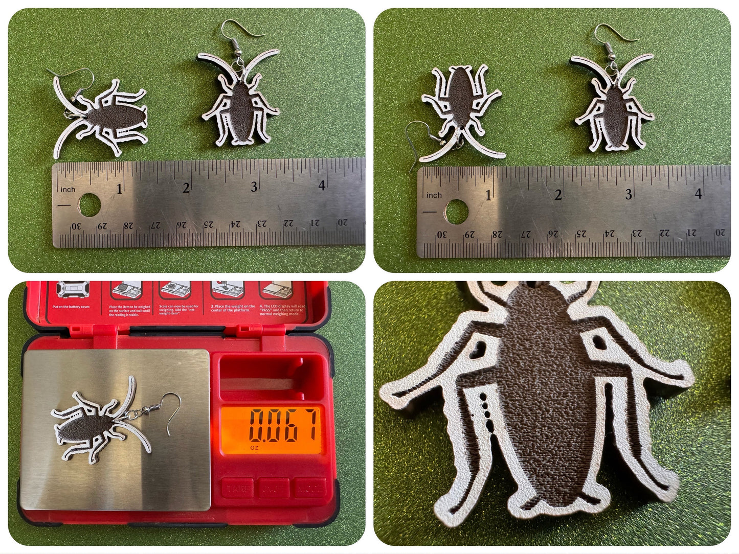 Cockroach Earrings: Laser Cut Acrylic Cockroaches, Bugs, Insects, Entomology, Costume Jewelry, Novelty Gag Gift, Best Gifts for Her/Him/Them