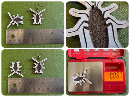 Cockroach Earrings: Laser Cut Acrylic Cockroaches, Bugs, Insects, Entomology, Costume Jewelry, Novelty Gag Gift, Best Gifts for Her/Him/Them