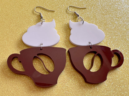 Coffee Earrings: Laser Cut Acrylic Coffee Cups with Foam, Hot Drink, Cafe, Food Earrings, Caffeine, Latte, Late, Best Gifts for Her/Him/Them