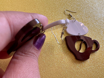 Coffee Earrings: Laser Cut Acrylic Coffee Cups with Foam, Hot Drink, Cafe, Food Earrings, Caffeine, Latte, Late, Best Gifts for Her/Him/Them