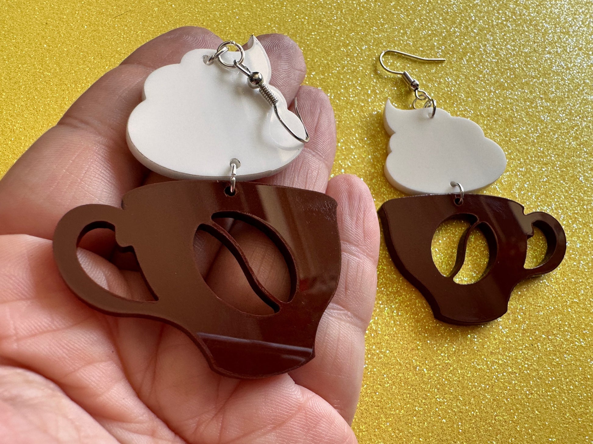 Coffee Earrings: Laser Cut Acrylic Coffee Cups with Foam, Hot Drink, Cafe, Food Earrings, Caffeine, Latte, Late, Best Gifts for Her/Him/Them