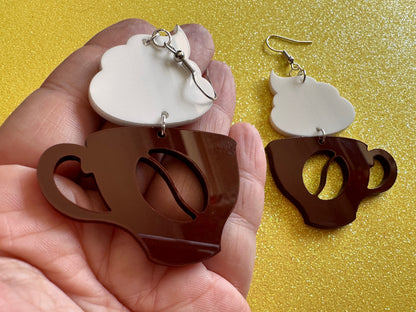 Coffee Earrings: Laser Cut Acrylic Coffee Cups with Foam, Hot Drink, Cafe, Food Earrings, Caffeine, Latte, Late, Best Gifts for Her/Him/Them