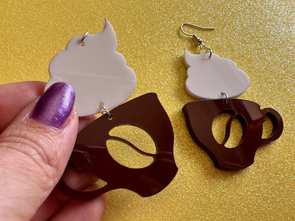 Coffee Earrings: Laser Cut Acrylic Coffee Cups with Foam, Hot Drink, Cafe, Food Earrings, Caffeine, Latte, Late, Best Gifts for Her/Him/Them