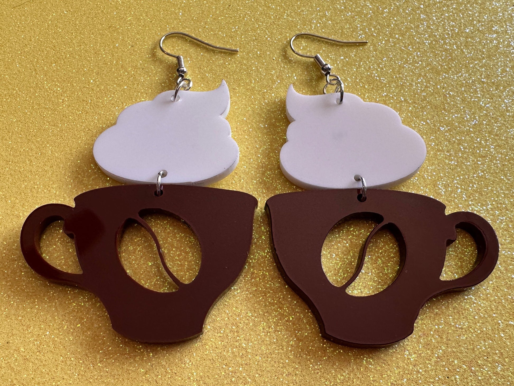 Coffee Earrings: Laser Cut Acrylic Coffee Cups with Foam, Hot Drink, Cafe, Food Earrings, Caffeine, Latte, Late, Best Gifts for Her/Him/Them