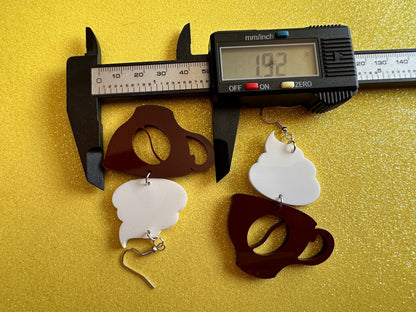 Coffee Earrings: Laser Cut Acrylic Coffee Cups with Foam, Hot Drink, Cafe, Food Earrings, Caffeine, Latte, Late, Best Gifts for Her/Him/Them