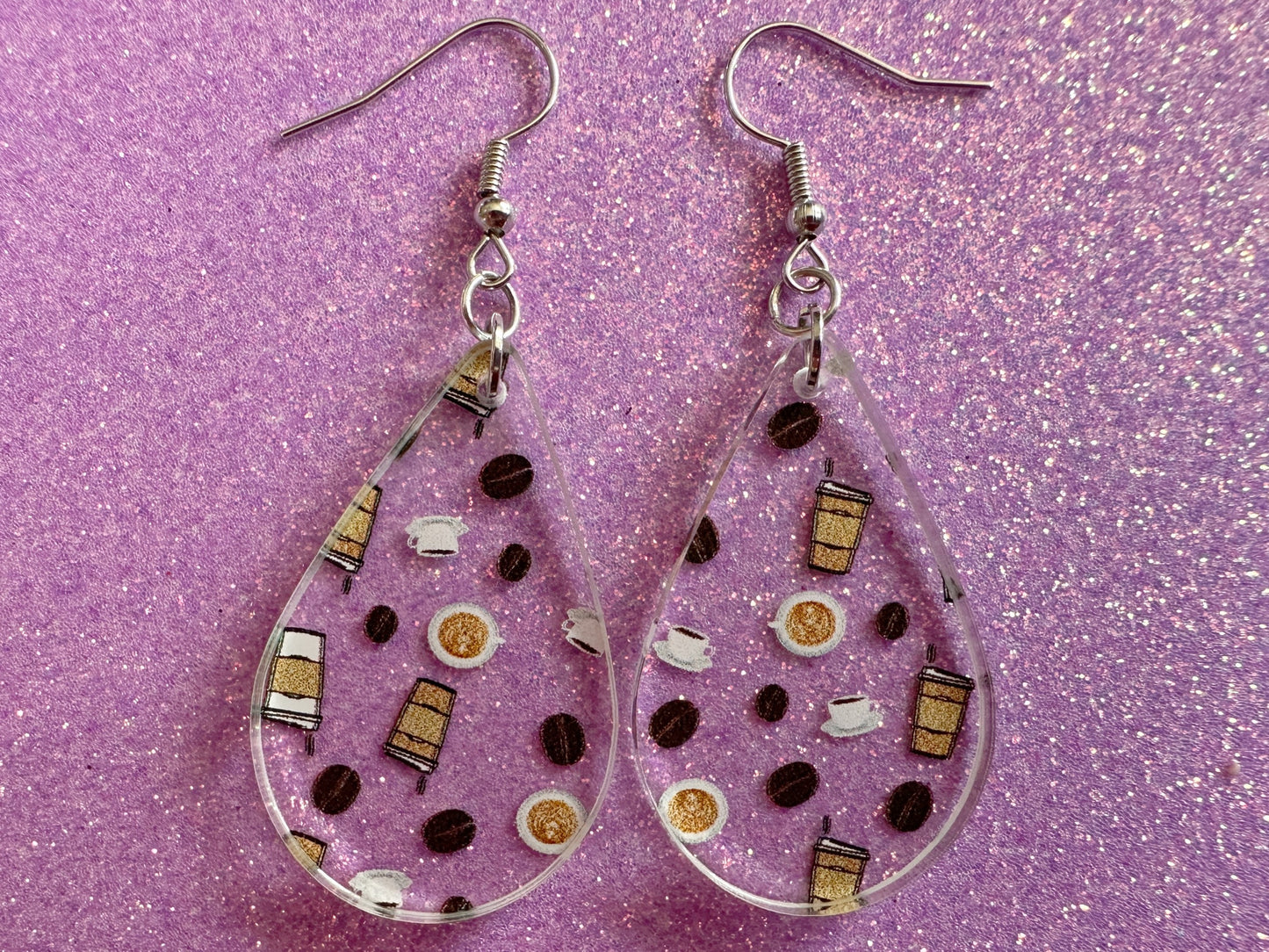 Coffee Earrings: Laser Cut Acrylic Coffees, Hot Drink, Cafe, Food Earrings, Caffeine, Latte, Late, Coffee Beans, Best Gifts for Her/Him/Them