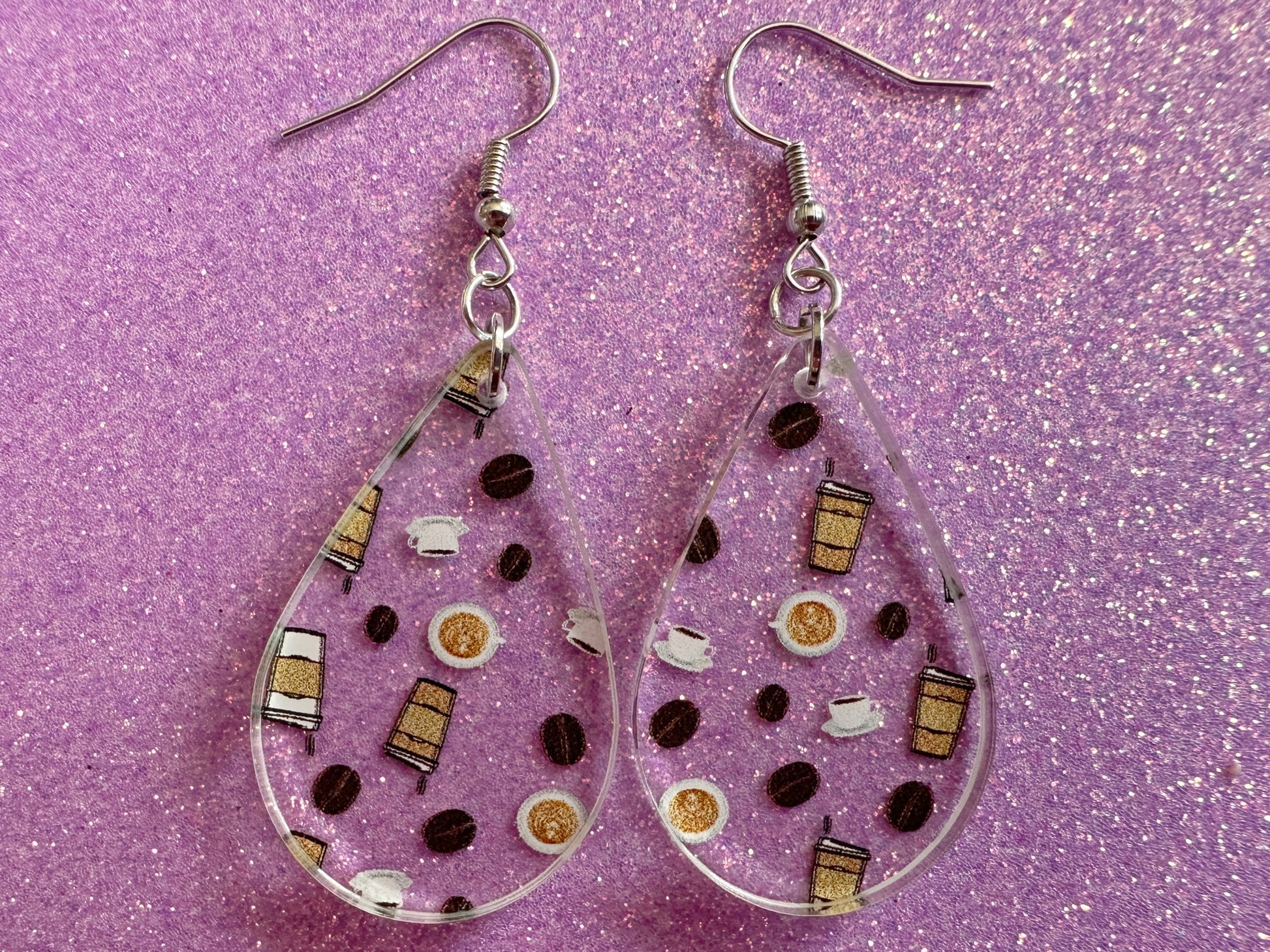 Coffee Earrings: Laser Cut Acrylic Coffees, Hot Drink, Cafe, Food Earrings, Caffeine, Latte, Late, Coffee Beans, Best Gifts for Her/Him/Them