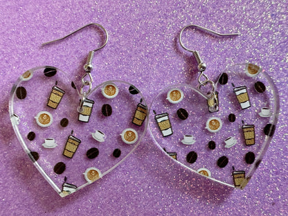 Coffee Earrings: Laser Cut Acrylic Coffees, Hot Drink, Cafe, Food Earrings, Caffeine, Latte, Late, Coffee Beans, Best Gifts for Her/Him/Them