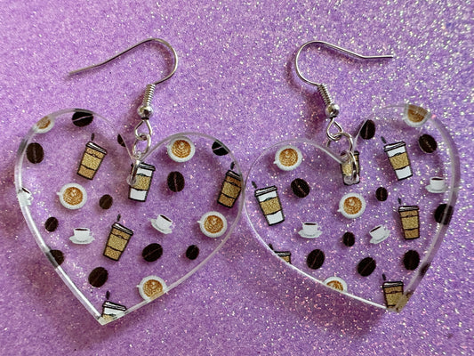 Coffee Earrings: Laser Cut Acrylic Coffees, Hot Drink, Cafe, Food Earrings, Caffeine, Latte, Late, Coffee Beans, Best Gifts for Her/Him/Them