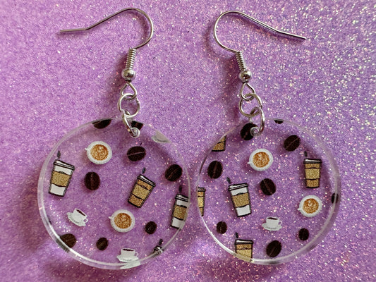 Coffee Earrings: Laser Cut Acrylic Coffees, Hot Drink, Cafe, Food Earrings, Caffeine, Latte, Late, Coffee Beans, Best Gifts for Her/Him/Them