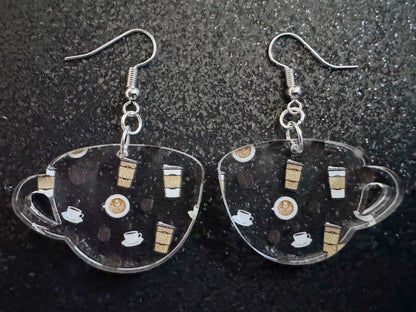 Coffee Earrings: Laser Cut Acrylic Coffees, Hot Drink, Cafe, Food Earrings, Caffeine, Latte, Late, Coffee Beans, Best Gifts for Her/Him/Them