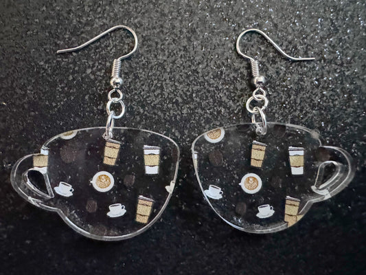 Coffee Earrings: Laser Cut Acrylic Coffees, Hot Drink, Cafe, Food Earrings, Caffeine, Latte, Late, Coffee Beans, Best Gifts for Her/Him/Them