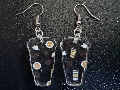 Coffee Earrings: Laser Cut Acrylic Coffees, Hot Drink, Cafe, Food Earrings, Caffeine, Latte, Late, Coffee Beans, Best Gifts for Her/Him/Them